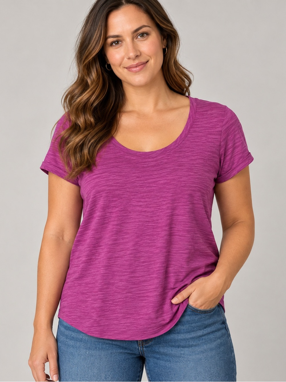 Banana Republic Women's Scoop Neck Short Sleeve Tee in Magenta